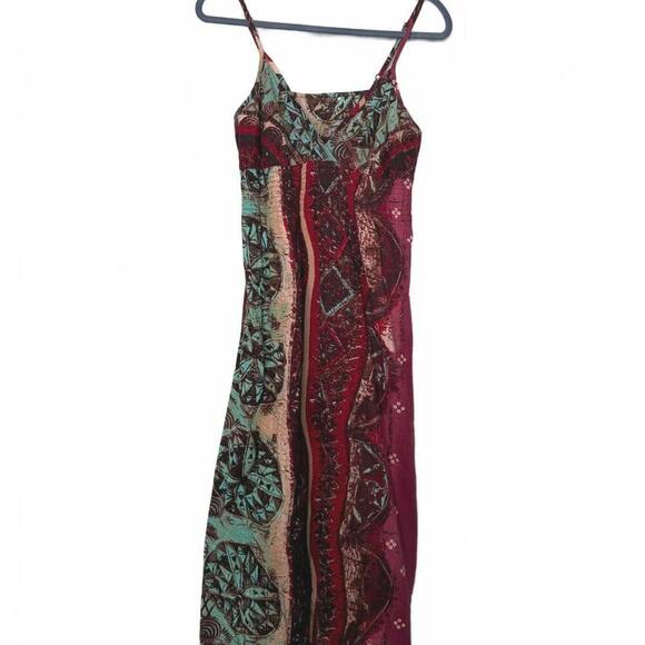 Bohemian Style Maxi Dress Spaghetti Straps Vibrant Patterns - Picture 3 of 8
